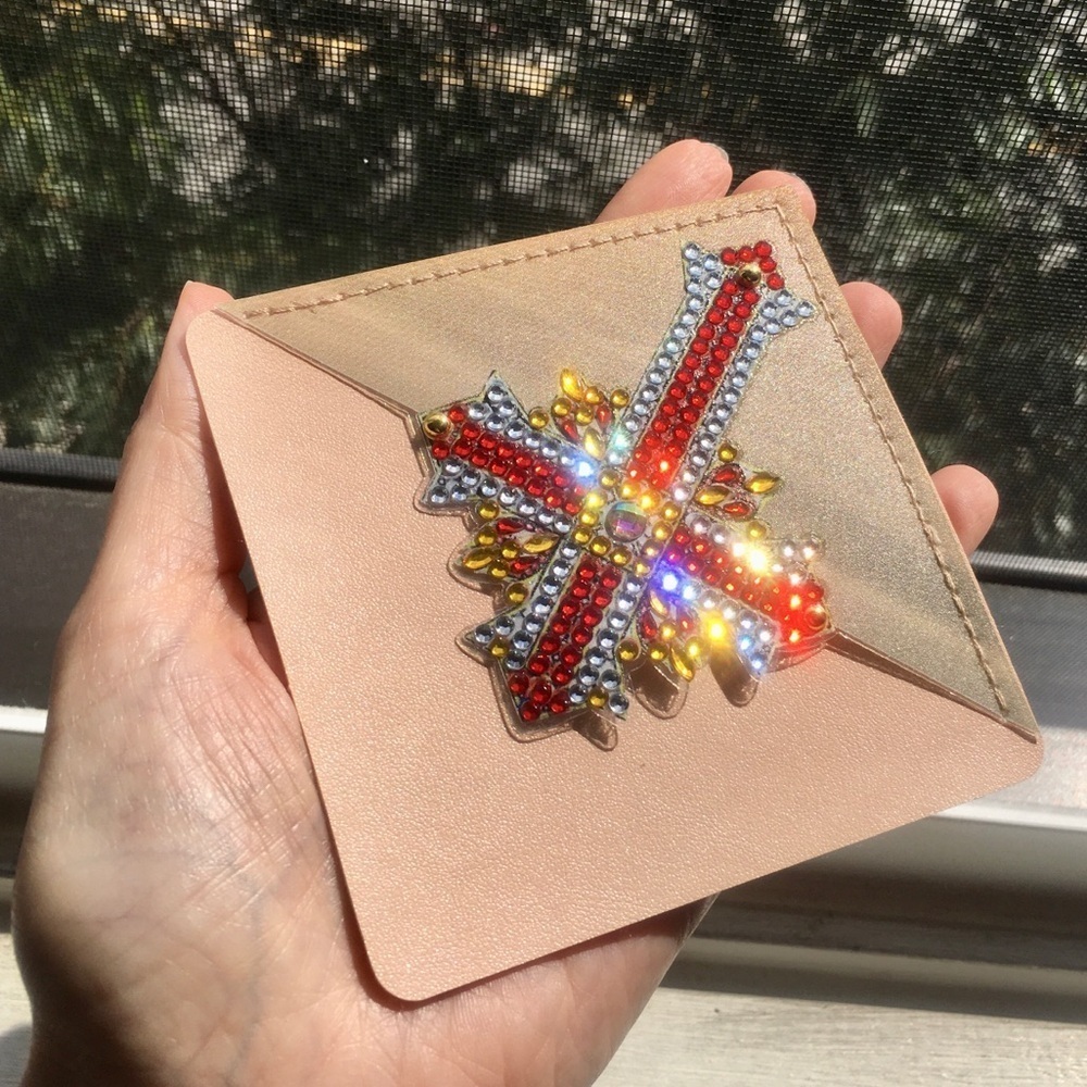 Diamond Art Cross Corner Bookmark, Colorful, Sparkly, Bling (RED/GOLD)